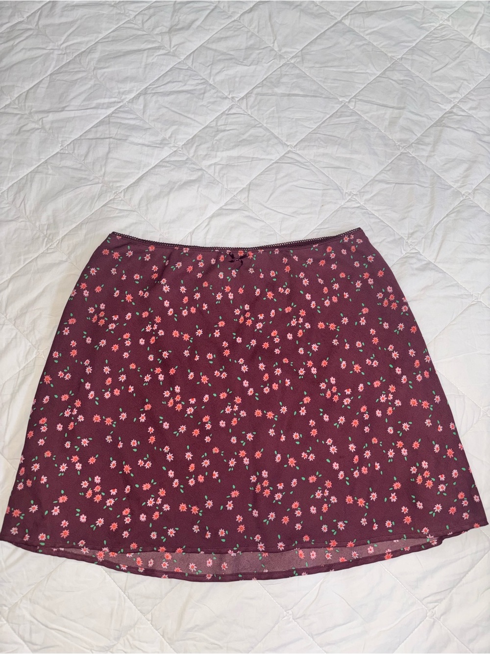 wild fable Burgundy Floral Skater Skirt with Pink Flowers
